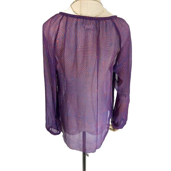 Isabel Marant Etoile Sheer Geometric Top Red Blue Long Sleeve Flowy - Picture 3 of 16